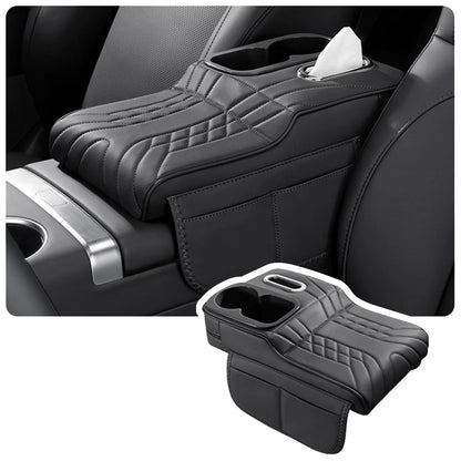 Car Armrest Cushion Cover – Console Pad with Tissue Holder & Cup Slot