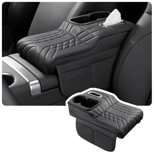 Car Armrest Cushion Cover – Console Pad with Tissue Holder & Cup Slot
