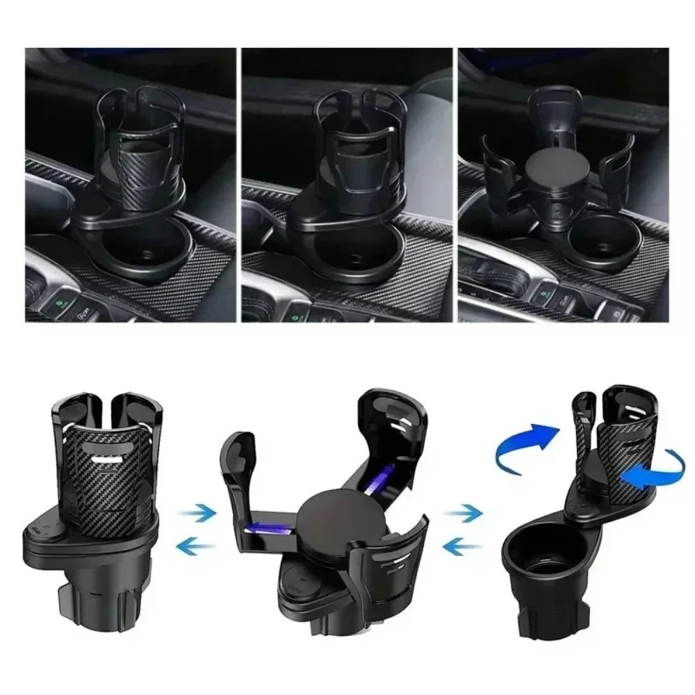 2-in-1 Car Cup Holder 360° Rotating Slipproof Auto Accessory