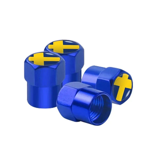 Sweden Flag Aluminum Car Tire Valve Caps – 4pcs, 6 Colors
