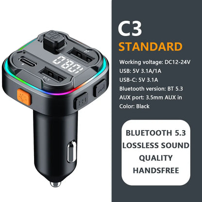 Bluetooth 5.3 FM Transmitter Car Kit 15W USB-C Charger