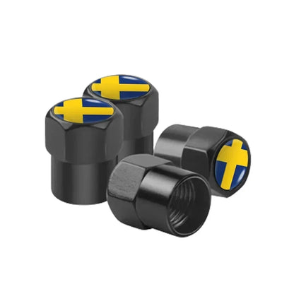 Sweden Flag Aluminum Car Tire Valve Caps – 4pcs, 6 Colors