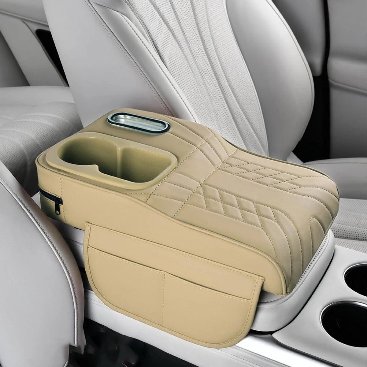 Car Armrest Cushion Cover – Console Pad with Tissue Holder & Cup Slot