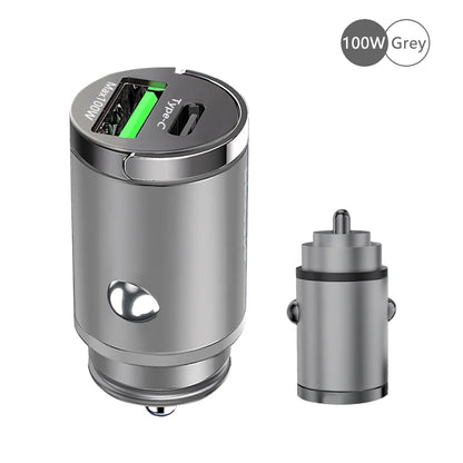100W Mini Car Charger – Fast Charging USB C & QC3.0
