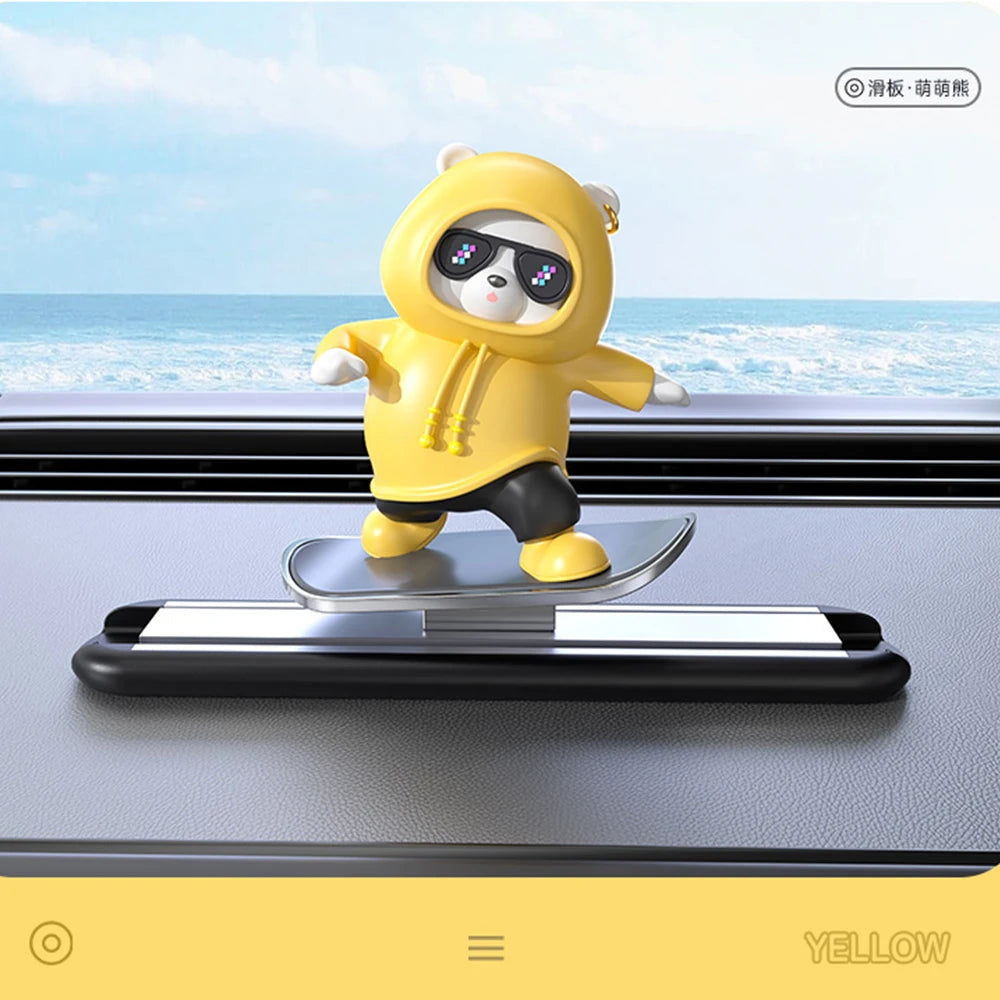 Skateboard Bear Car Dashboard Ornament – Magnetic Number Plate Decoration