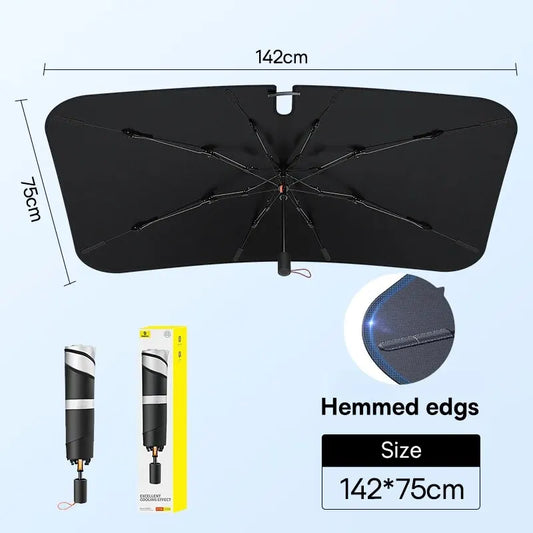 Car Windshield Sun Shade – Glass Fiber Rib | Hemmed Edges | 142x75cm