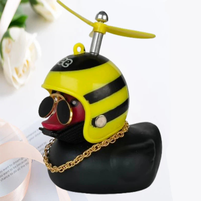 Helmet Duck Car Decoration Pendant | Squeezable Rubber Duck with Accessories