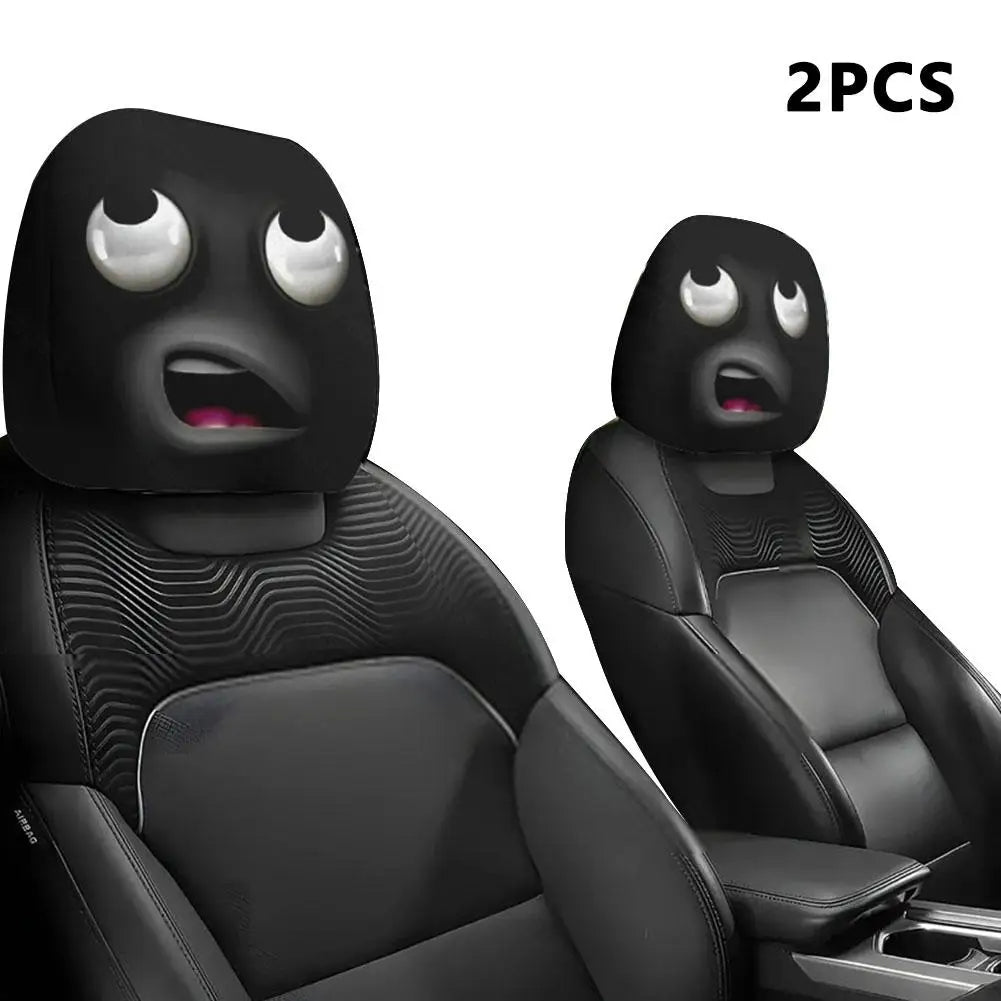 Car Headrest Pillowcase - Smiley Face Print Washable Polyester Cushion Cover Set of 2