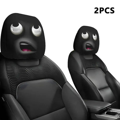 Car Headrest Pillowcase - Smiley Face Print Washable Polyester Cushion Cover Set of 2
