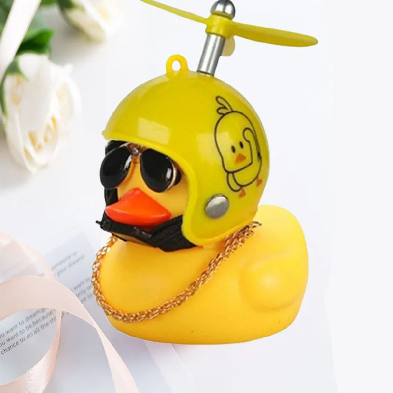 Helmet Duck Car Decoration Pendant | Squeezable Rubber Duck with Accessories