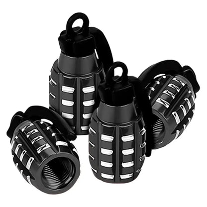 Grenade-Style Aluminum Tire Valve Caps – Car Wheel Stem Covers (Set of 4)