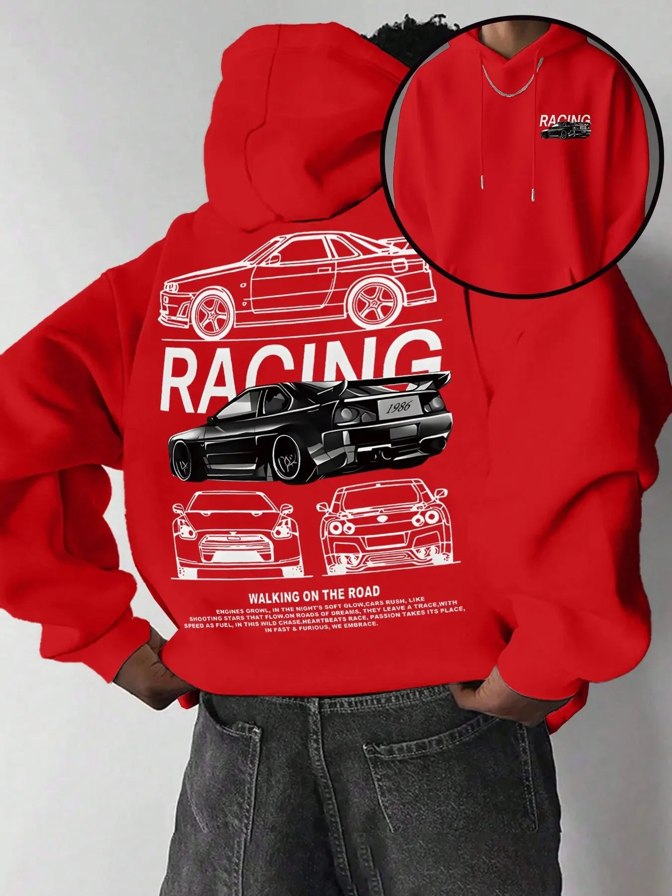 Racing Car Graphic Hoodie – Double-Sided Print Unisex Sweatshirt