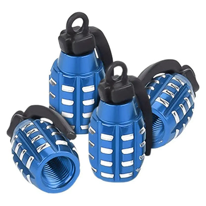 Grenade-Style Aluminum Tire Valve Caps – Car Wheel Stem Covers (Set of 4)