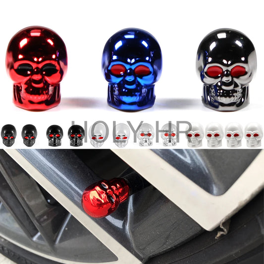 Skull Tire Valve Stem Caps – Set of 4 | Copper Core | 6 Colors