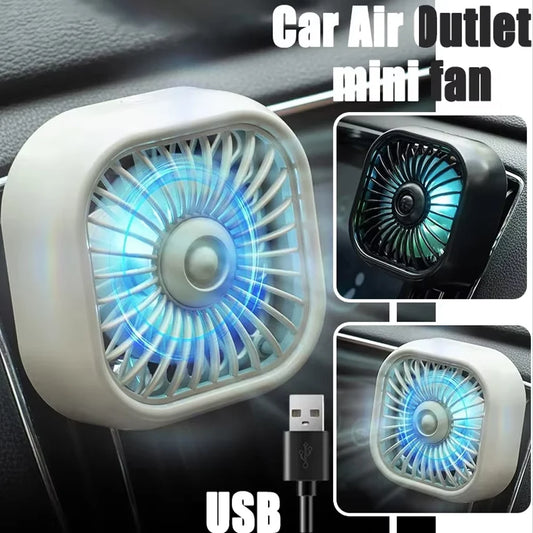 Mini USB Car Air Vent Fan - 3-Speed RGB LED Colorful Light Clip-On Cooler