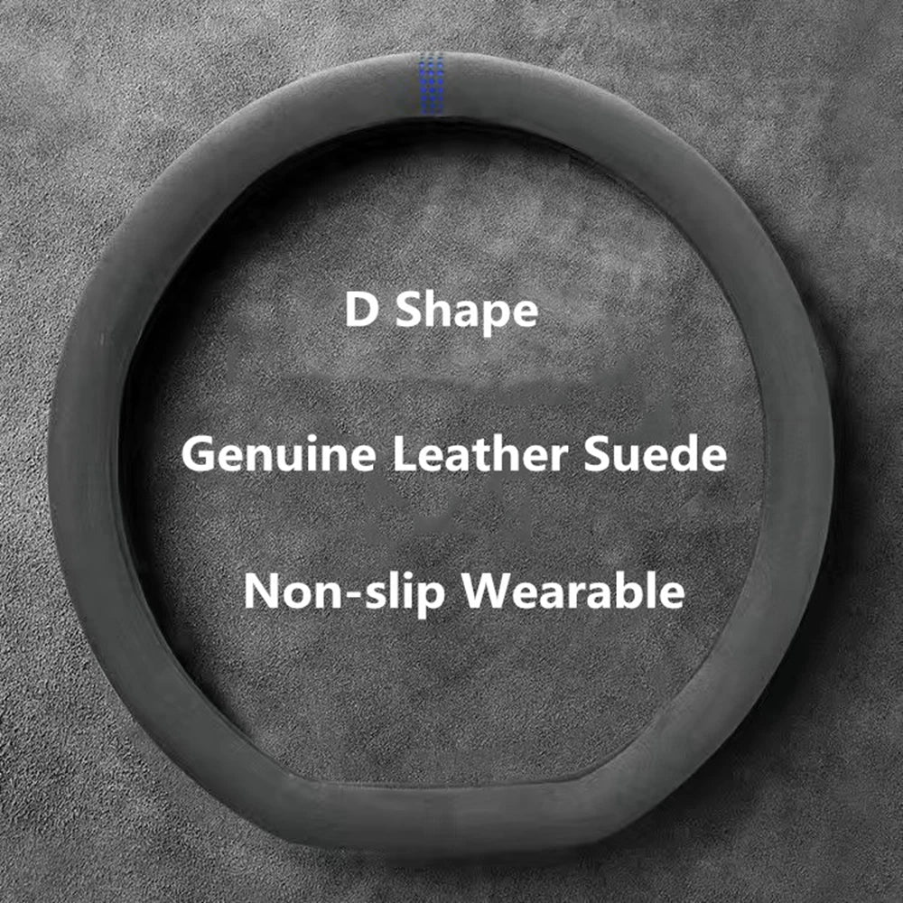 Suede Steering Wheel Cover – Universal 37–38cm, D & O Shape