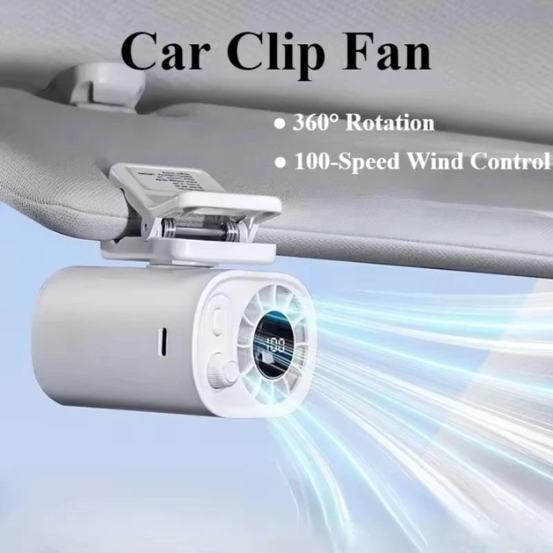 360° Clip-On USB Rechargeable Fan - 100-Speed 1800mAh Portable Cooling Fan