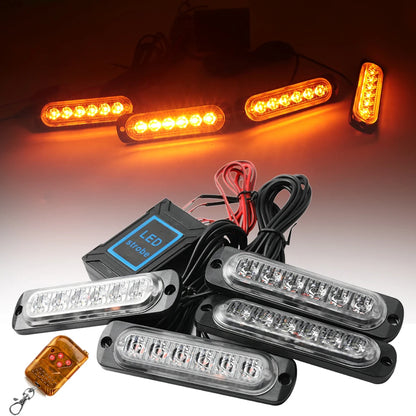 LED Strobe Warning Lights - 12-24V Car Grill Kit