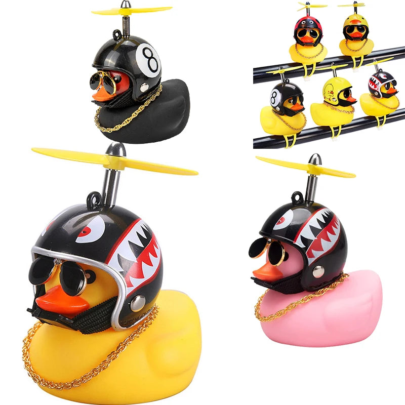 Helmet Duck Car Decoration Pendant | Squeezable Rubber Duck with Accessories