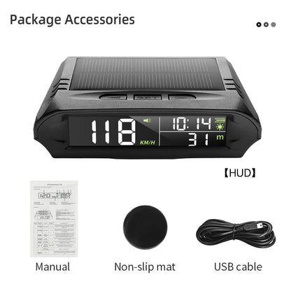 Solar GPS HUD Car Speedometer – Speed, Temp, Altitude & Alarms
