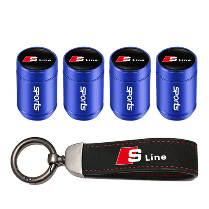 Car Tire Valve Caps + Leather Keychain Set | 4 Colors