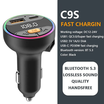 Bluetooth 5.3 FM Transmitter Car Kit 15W USB-C Charger