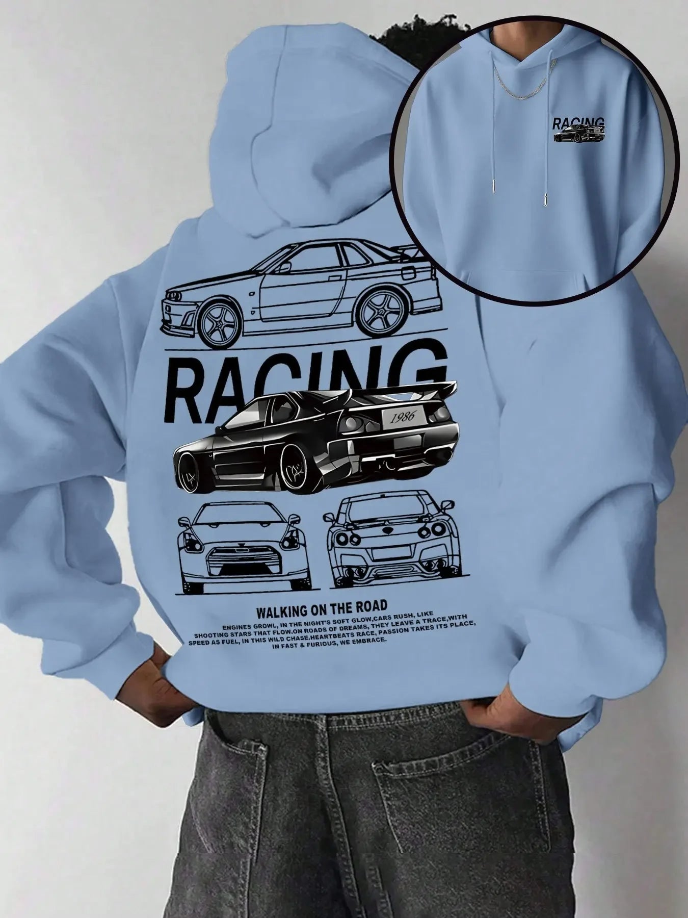 Racing Car Graphic Hoodie – Double-Sided Print Unisex Sweatshirt