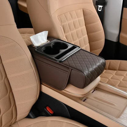 Car Armrest Box Cushion – NAPA Leather Height Pad with Storage