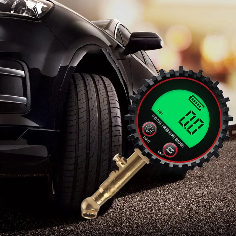Heavy-Duty Digital Tire Pressure Gauge – 3–255 PSI Brass & Steel with Air Bleeder