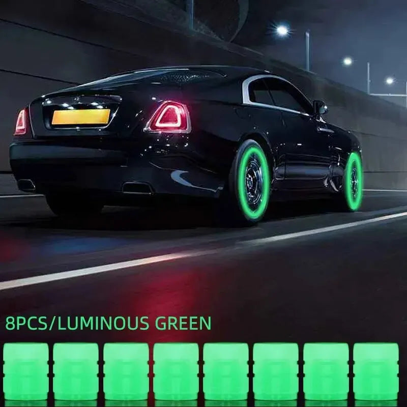 Luminous Glow-in-the-Dark Valve Stem Caps | Set of 8 | 5 Colors