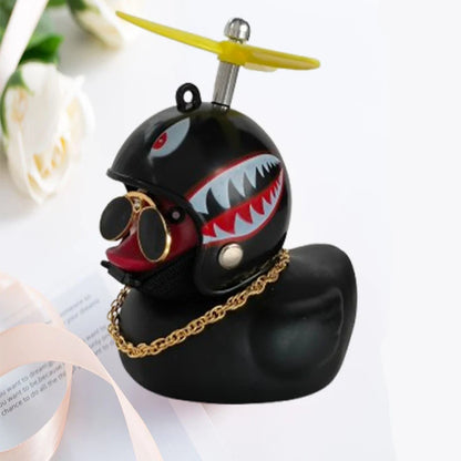 Helmet Duck Car Decoration Pendant | Squeezable Rubber Duck with Accessories