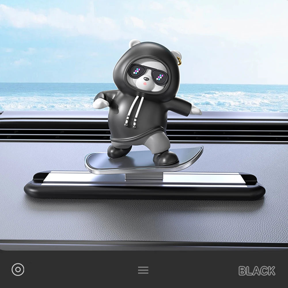 Skateboard Bear Car Dashboard Ornament – Magnetic Number Plate Decoration