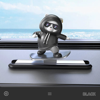 Skateboard Bear Car Dashboard Ornament – Magnetic Number Plate Decoration