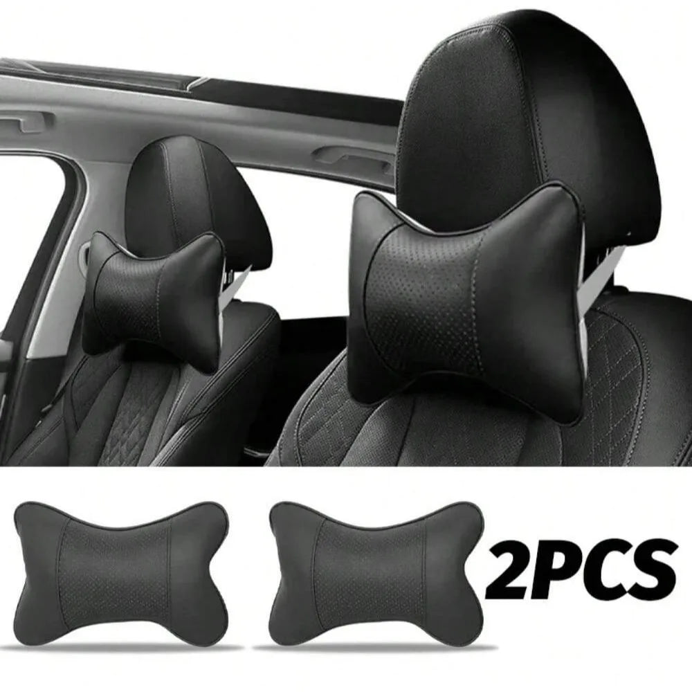 Car Headrest Neck Pillow – PU Leather Breathable Mesh Cervical Support