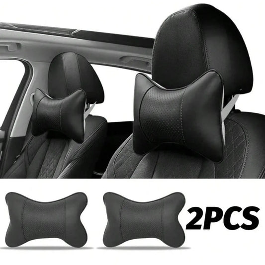 Car Headrest Neck Pillow – PU Leather Breathable Mesh Cervical Support