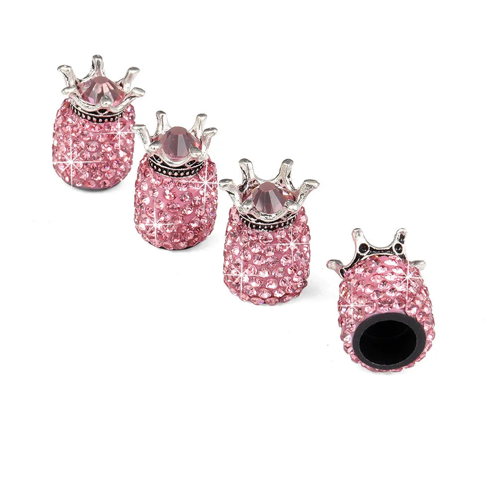 4Pcs Diamond Crown Car Tire Valve Caps