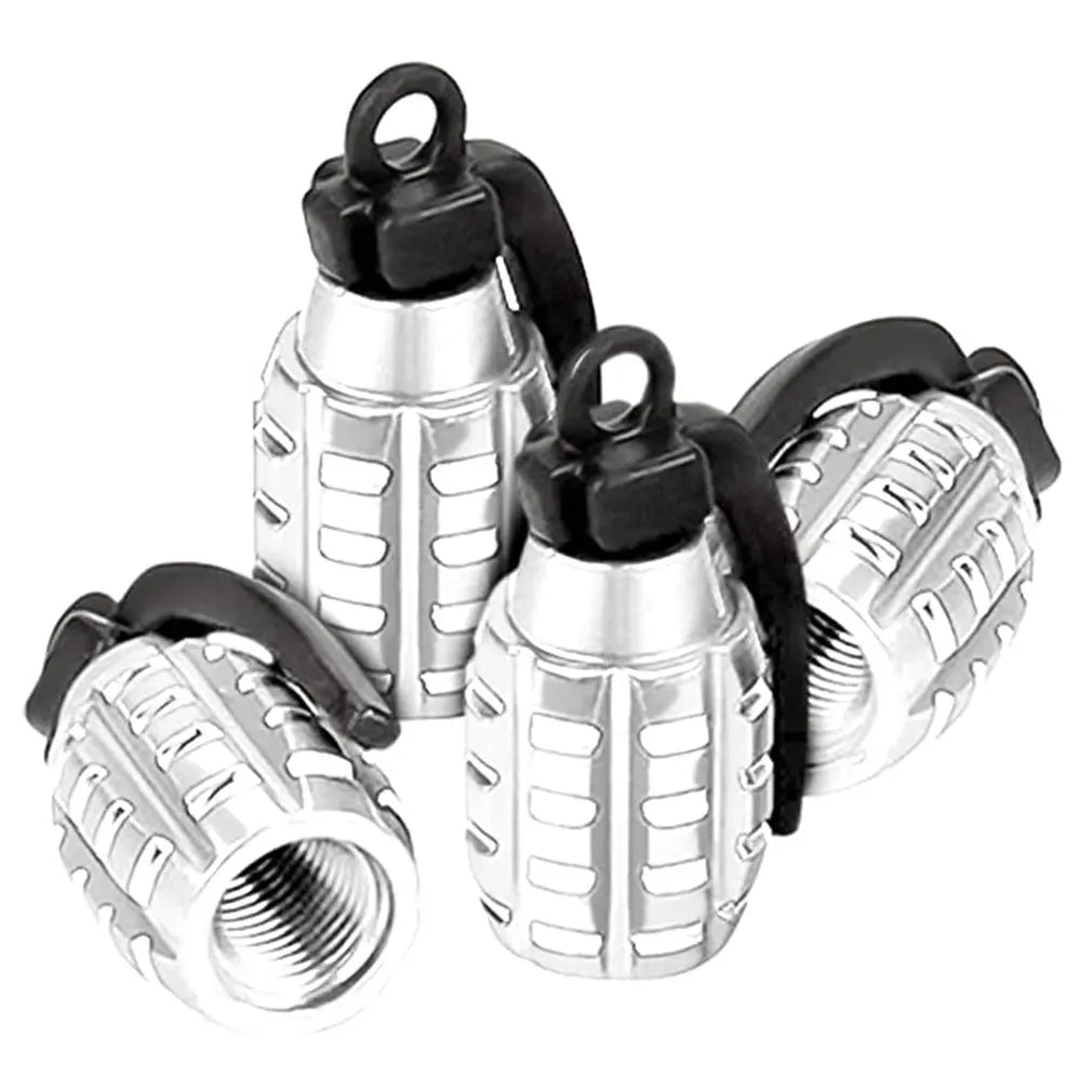 Grenade-Style Aluminum Tire Valve Caps – Car Wheel Stem Covers (Set of 4)