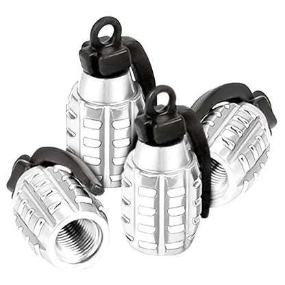 Grenade-Style Aluminum Tire Valve Caps – Car Wheel Stem Covers (Set of 4)
