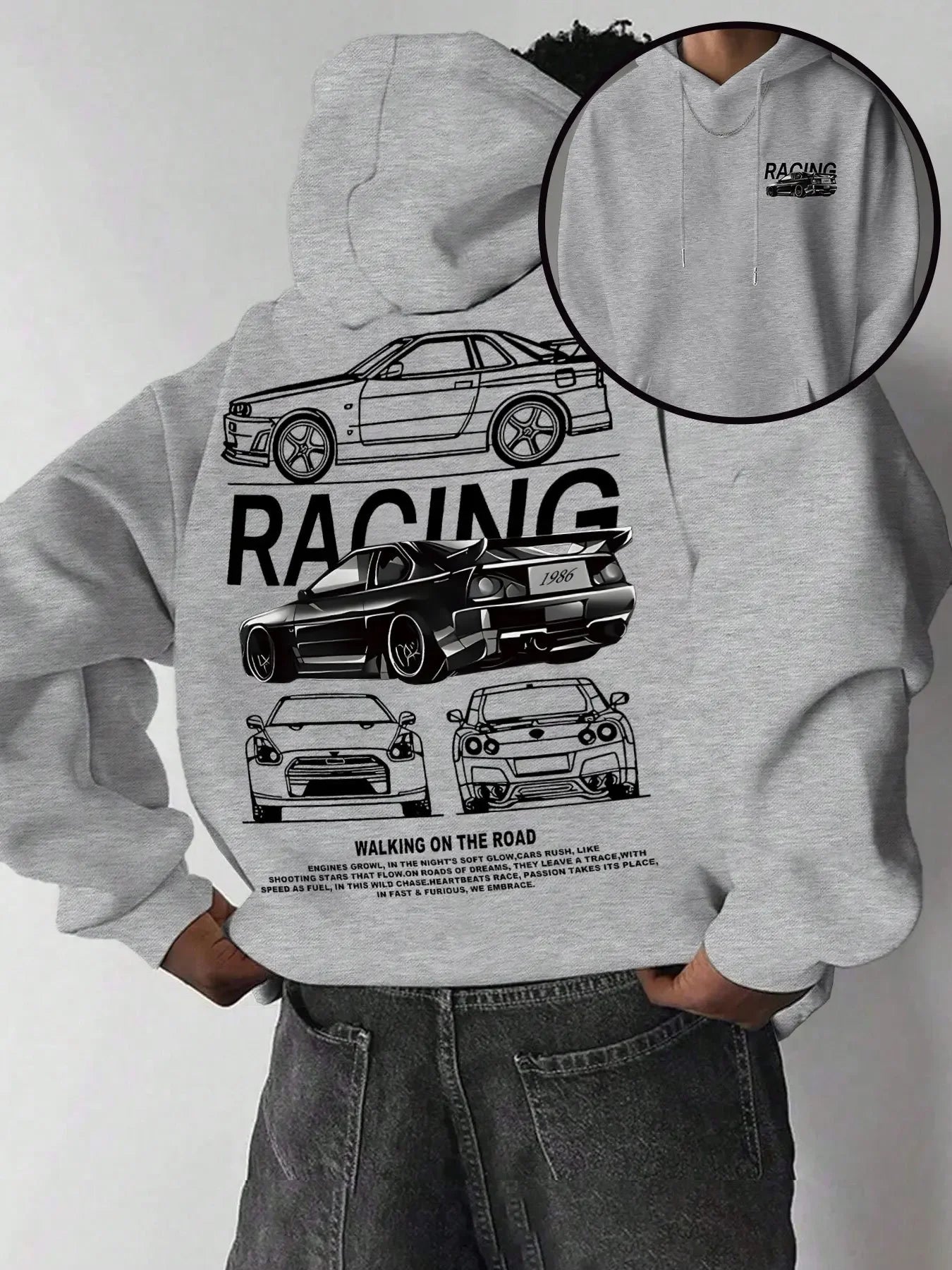 Racing Car Graphic Hoodie – Double-Sided Print Unisex Sweatshirt