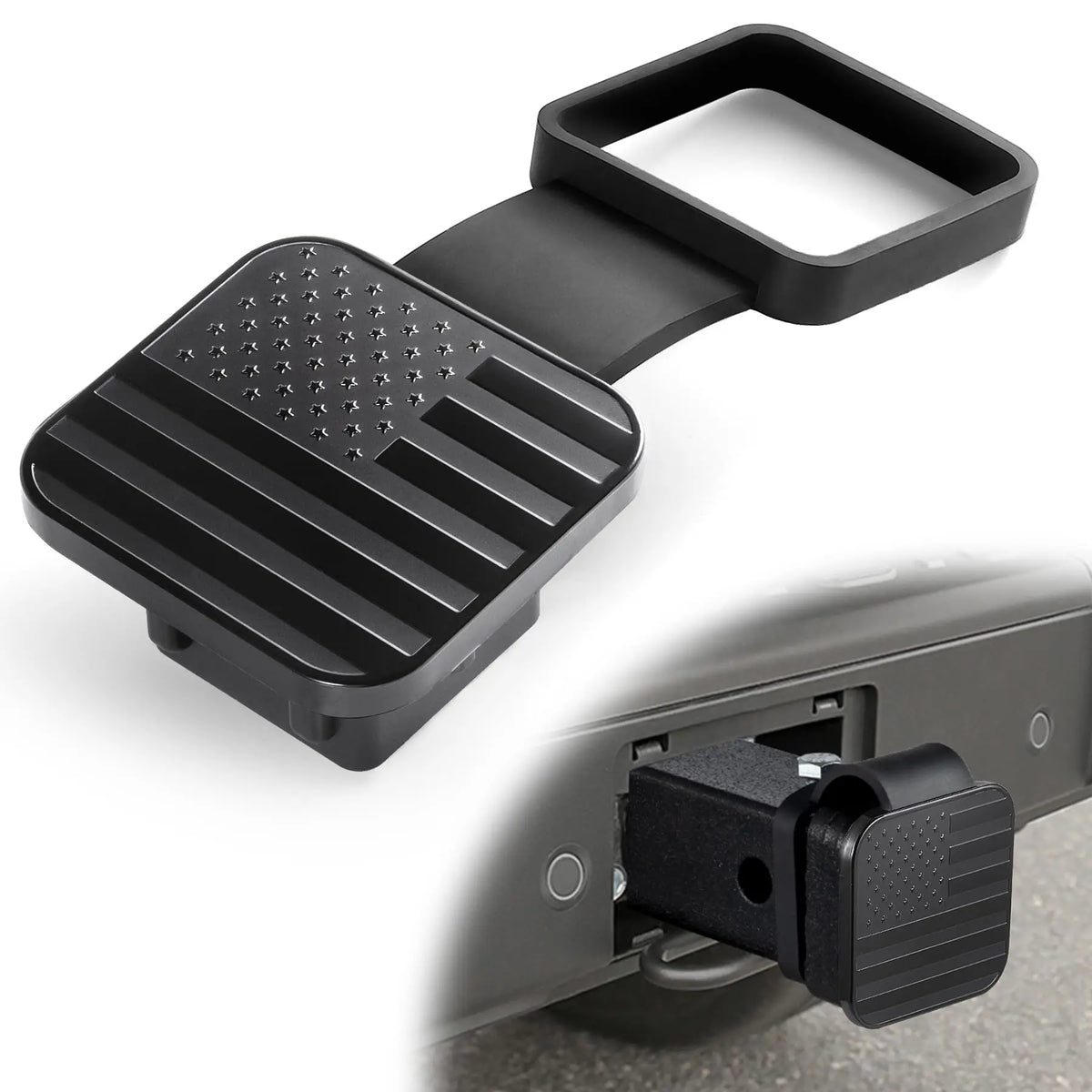 Trailer Hitch Receiver Cover - 2-Inch Aluminum & Rubber Plug
