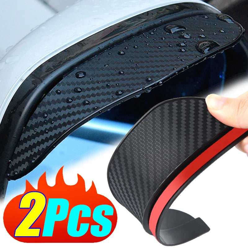 Car Rearview Mirror Rain Cover – Carbon Fiber PVC Eyebrow Protector (2pcs)
