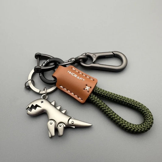 Leather Woven Rope Car Keychain with Metal Pendant – Handbag Charm