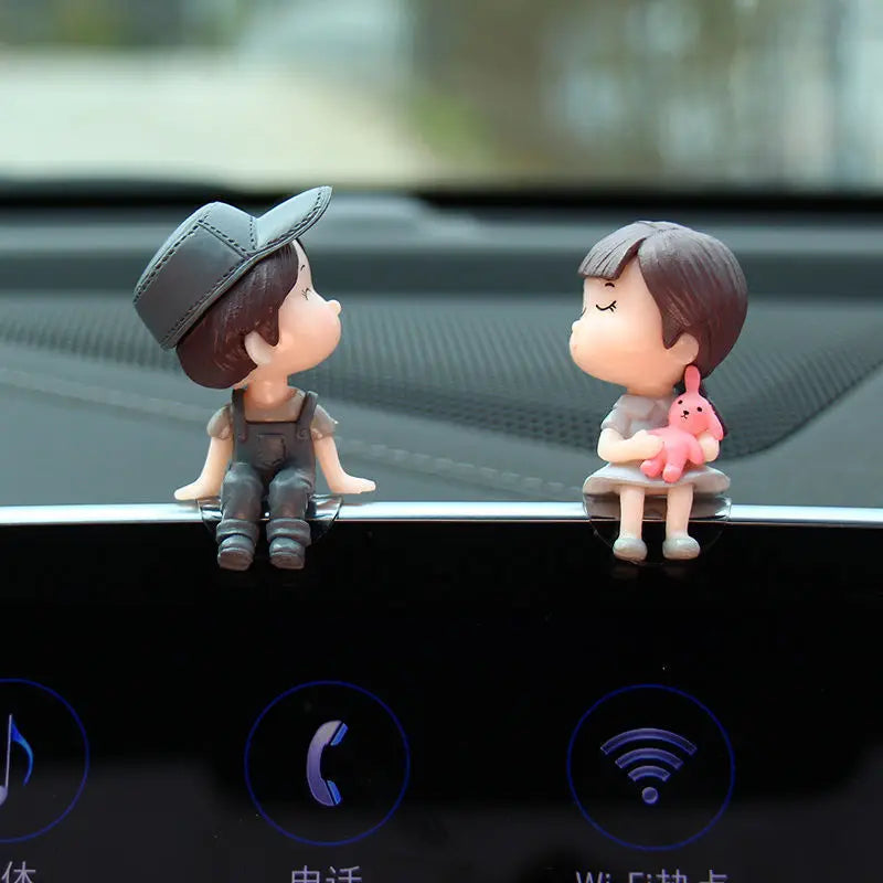 Cute Couple Car Dashboard Figurines – Resin Balloon Ornament Decoration