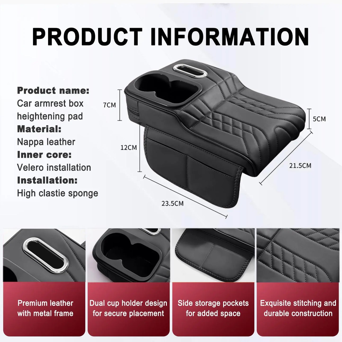 Car Armrest Cushion Cover – Console Pad with Tissue Holder & Cup Slot