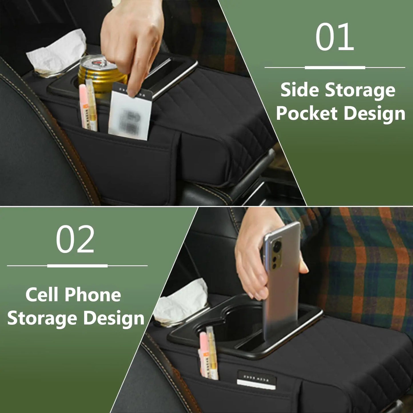 Car Armrest Cushion Cover – Console Pad with Tissue Holder & Cup Slot