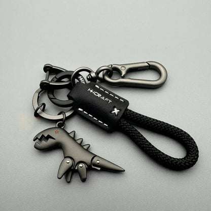 Leather Woven Rope Car Keychain with Metal Pendant – Handbag Charm
