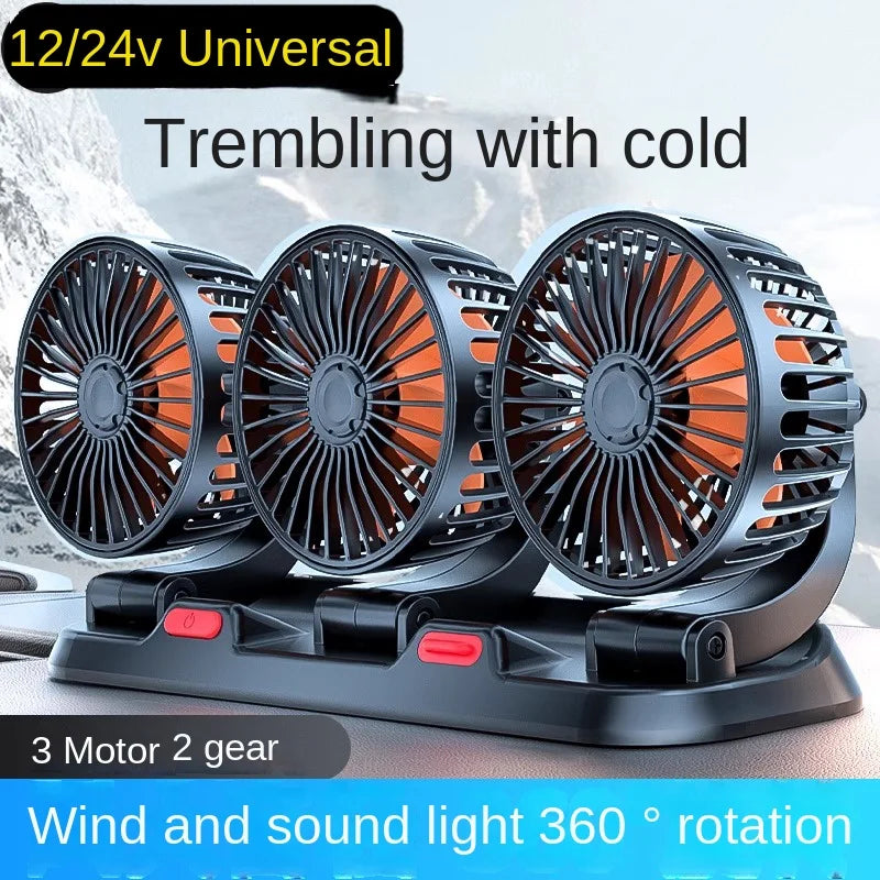 3-Head Car Fan – 360° Adjustable Electric Fan USB / 12V / 24V, 2 Speeds