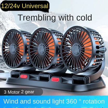 3-Head Car Fan – 360° Adjustable Electric Fan USB / 12V / 24V, 2 Speeds