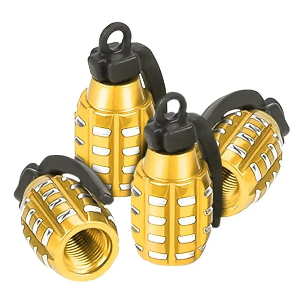 Grenade-Style Aluminum Tire Valve Caps – Car Wheel Stem Covers (Set of 4)