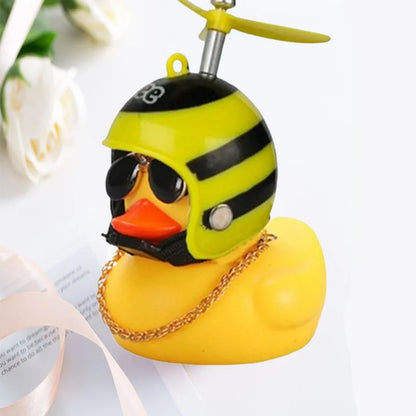 Helmet Duck Car Decoration Pendant | Squeezable Rubber Duck with Accessories